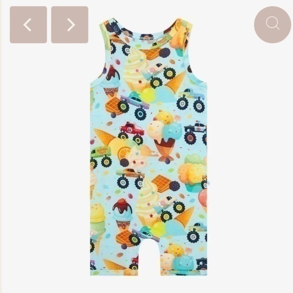 Posh Peanut Racerback Short Length Romper - Monster Trucks
